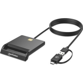 Manhattan Gecombineerde USB-C/USB-A-smartcardlezer, USB 2.0 Type-C- en Type-A-stekker naar contactle