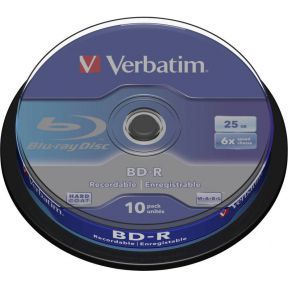 1x10 Verbatim BD-R Blu-Ray 25GB 6x Speed. wit blauw Cakebox