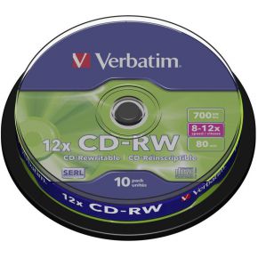 1x10 Verbatim CD-RW 80 / 700MB 10x Speed. Spindel