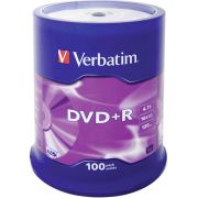 1x100 Verbatim DVDR 4.7GB 16x Speed. mat zilver