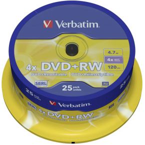 1x25 Verbatim DVD-RW 4.7GB 4x Speed. Mat zilver