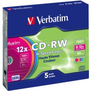 1x5 Verbatim CD-RW 80 / 700MB 10x Speed. Colour. Slim