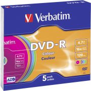 1x5 Verbatim DVD-R 4.7GB Colour 16x Speed. Slim Case