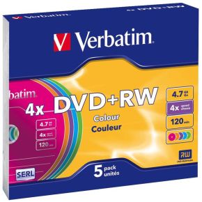 1X5 Verbatim Dvdrw 47Gb 4X Speed Colour Surface Slimcase verbatim kopen in de aanbieding