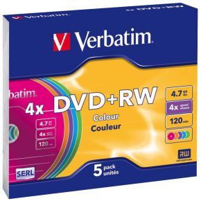 1x5 Verbatim DVDRW 4.7GB 4x Speed Colour Surface Slimcase