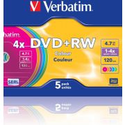 1x5-Verbatim-DVDRW-4-7GB-4x-Speed-Colour-Surface-Slimcase