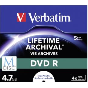 1X5 Verbatim M Disc Dvd R 47Gb 4X Speed Jewel Case Printable verbatim kopen in de aanbieding