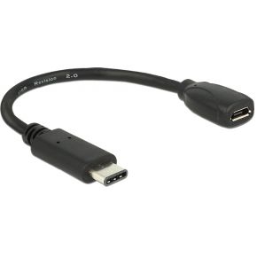 DeLOCK 65578 USB-kabel USB-C 2.0 male > USB2.0 Micro-B female 15cm zwart