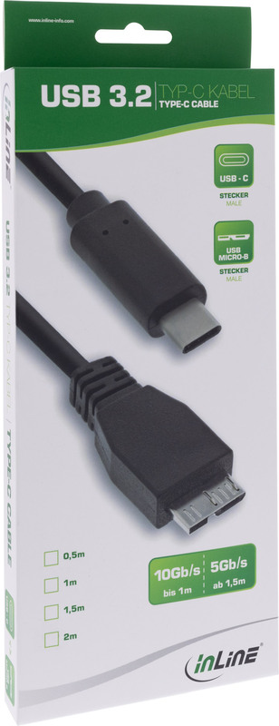 InLine 35846 Cavo USB 2.0 0,5 M – USB C Maschio A Micro-USB B, Alluminio Nero, Ricarica Rapida 2.4A - 5