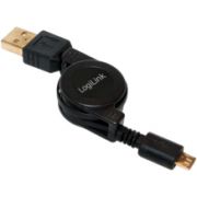 LogiLink CU0090 USB-kabel USB A (m) naar USB Micro (m) 75cm oprolbaar