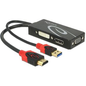 DeLOCK 62959 HDMI-A 19 pin, USB 2.0 Type-A DVI-I, Displayport 20 pin, VGA 15 pin Zwart, Rood kabelad