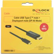 Delock 85256 Kabel USB Type-C male > DisplayPort male (DP Alt Mode) 4K 60 Hz 2 m zwart