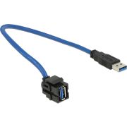 Delock 86375 Keystone-module USB 5 Gbps type-A female 250&deg; naar type-A male met 0,5 m kabel zwart