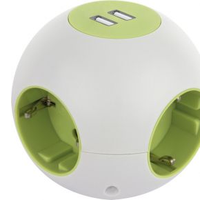 REV bal-stekkerdoos Powerglobe met USB wit groen