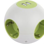 REV bal-stekkerdoos Powerglobe met USB wit groen