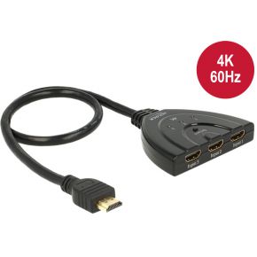 Delock 18600 HDMI UHD Switch 3 x HDMI in > 1 x HDMI uit 4K 60 Hz met geïntegreerde kabel 50cm