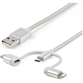 StarTech.com USB oplaadkabel USB naar Lightning / USB-C / Micro-B gevlochten 1 m