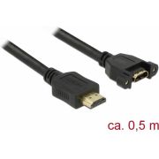 Delock 85463 Kabel HDMI-A male > HDMI-A female paneelmontage 4K 30 Hz 0,5 m