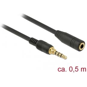 Delock 85627 Stereo Jack Verlengkabel 3,5 mm 4-pins male naar female 0,5 m zwart