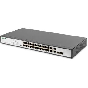 Digitus DN-95343 netwerk- Unmanaged Fast Ethernet (10/100) Zwart, Zilver 1U Power over Etherne netwerk switch