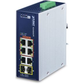 PLANET IP30 Industrial 4-Port Power over Ethernet (PoE) Blauw, Wit netwerk switch