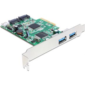 Delock 89359 PCI Express x4-kaart > 2 x externe USB 3.0 + 2 x interne SATA 6 Gb/s