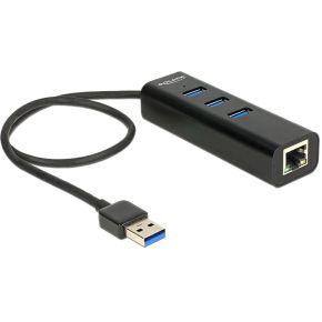 Delock 62653 USB 3.0-hub 3-poorts + 1-poorts Gigabit LAN 10/100/1000 Mbps