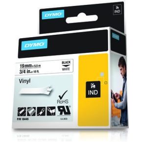 Dymo Rhino Band Ind Vinyl 19 Mm X 55 M Zwart Op Wit dymo kopen in de aanbieding