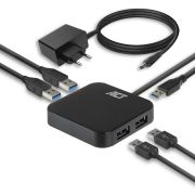 ACT-USB-Hub-3-2-4x-USB-A-met-stroomadapter-zwart