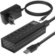 ACT-USB-Hub-3-2-7x-USB-A-met-stroomadapter-zwart