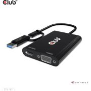 CLUB3D USB Gen1 Type-C/-A to Dual HDMI (4K/30Hz) / VGA (1080/60Hz)