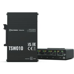 Teltonika TSW010 DIN Rain Switch 5 x Fast Ethernet (10/100) Power over Ethernet (PoE) Zwart