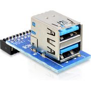 Delock 41865 USB 3.0 Pin Header female > 2 x USB 3.0 female &ndash; omhoog, gestapeld