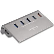 Delock 64182 USB 10 Gbps hub met 4 USB Type-A poorten + 1 snellaadpoort incl. Stroomvoorziening
