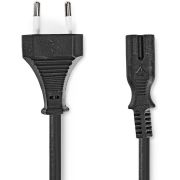 Nedis Stroomkabel | Euro Male | IEC-320-C7 | Recht | Recht | Vernikkeld | 2.00 m | Gekruld | PVC | Zwart |