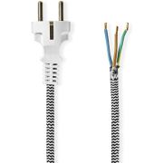 Nedis Stroomkabel | Type F (CEE 7/7) Male | Open | Recht | Recht | Vernikkeld | 3.00 m | Rond | Katoen | W