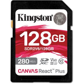Kingston Technology 128GB Canvas React Plus SDXC UHS-II 280R/100W U3 V60 voor Full HD/4K