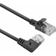 ACT Zwarte 0.5 meter U/UTP CAT6A LSZH slimline patchkabel met RJ45 connectoren. recht naar 90&deg; haak