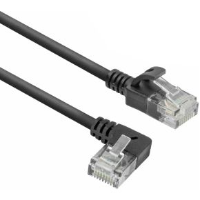 ACT Zwarte 5 meter U/UTP CAT6A LSZH slimline patchkabel met RJ45 connectoren. recht naar 90° haaks
