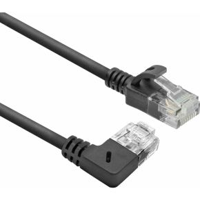 ACT Zwarte 5 meter U/UTP CAT6A LSZH slimline patchkabel met RJ45 connectoren. recht naar 90° haaks