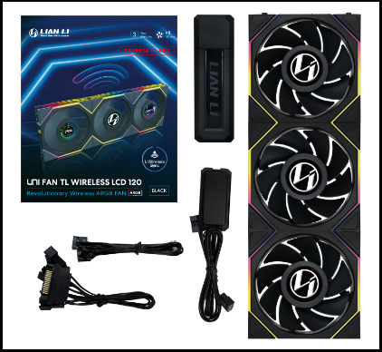 PC用ファン・クーラー LIANLI UNI FAN TL Wireless LCD 120 3Pack Megekko.nl - Lian Li UNI FAN TL Wireless LCD Reverse Blade 120mm