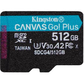 Kingston Technology 512GB microSDXC Canvas Go! Plus Gen4 200R A2 U3 enkel pakket zonder adapter