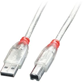 Lindy 41754 3m USB A USB B Transparant USB-kabel