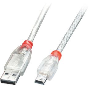 Lindy 41783 2m USB A Mini-USB B Transparant USB-kabel