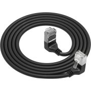 ACT Zwarte 0.15 meter U/FTP CAT6A LSZH Slimline patchkabel met RJ45 connectoren 90&deg; haaks beneden n