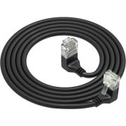 ACT Zwarte 2 meter U/UTP CAT6A LSZH Slimline patchkabel met RJ45 connectoren 90&deg; haaks beneden naar