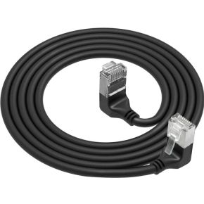ACT Zwarte 3 meter U/FTP CAT6A LSZH Slimline patchkabel met RJ45 connectoren 90° haaks beneden naar