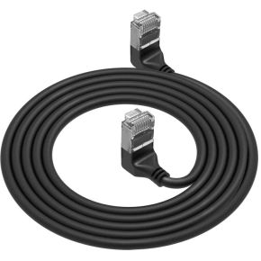 ACT Zwarte 3 meter U/FTP CAT6A LSZH Slimline patchkabel met RJ45 connectoren 90° haaks boven naar 9