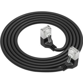 ACT Zwarte 5 meter U/FTP CAT6A LSZH Slimline patchkabel met RJ45 connectoren 90° haaks beneden naar