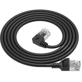 ACT Zwarte 5 meter U/FTP CAT6A LSZH Slimline patchkabel met RJ45 connectoren recht naar 90° haaks l